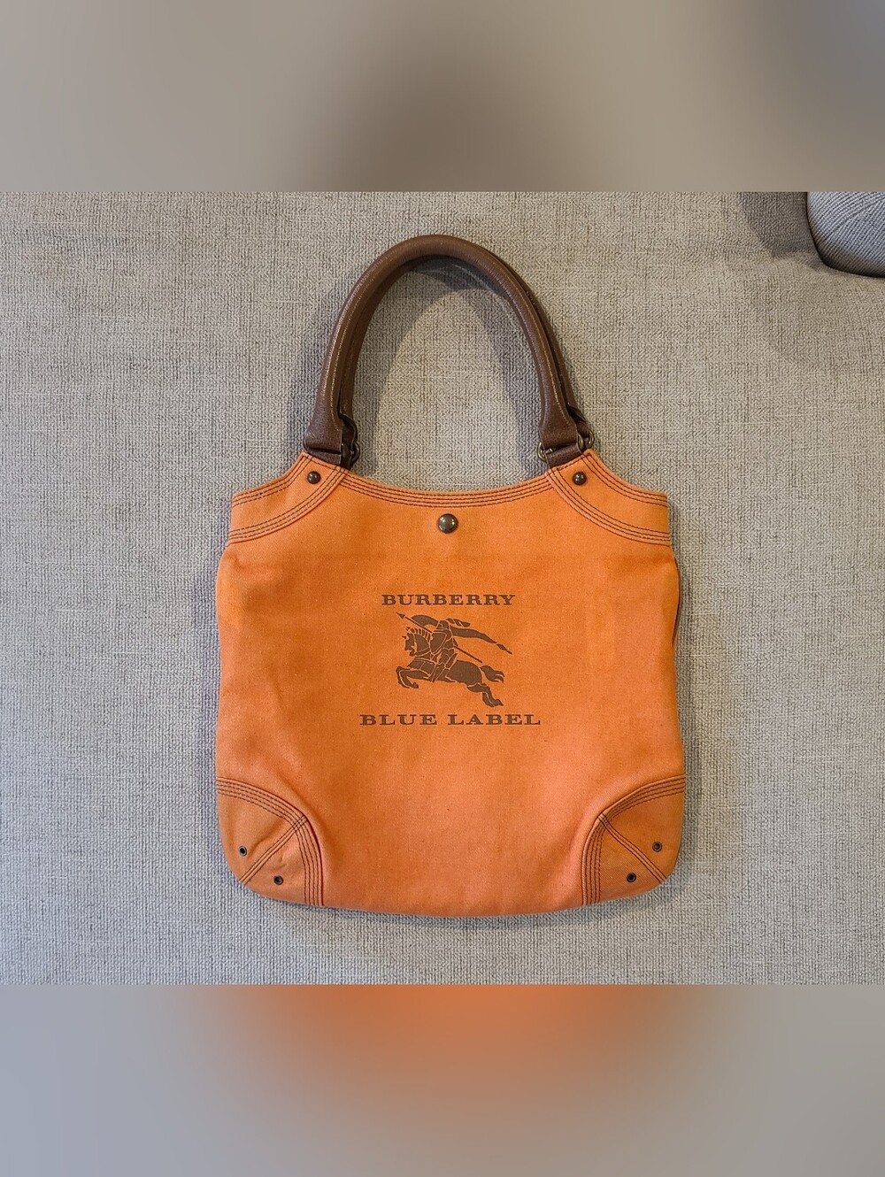 Vintage Burberry Blue Label Orange Canvas Tote RARE Y2K